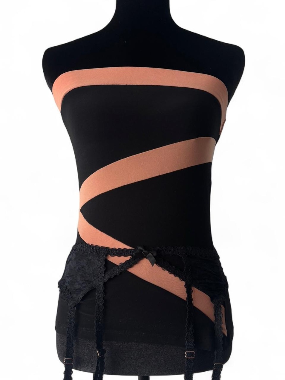 Black Strapless Dress with Peach Spiral Detail